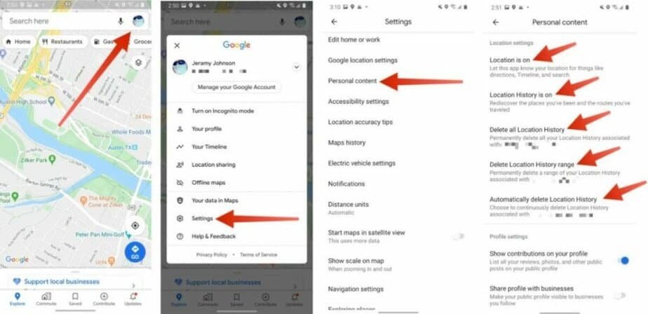 deactivate location history on Android