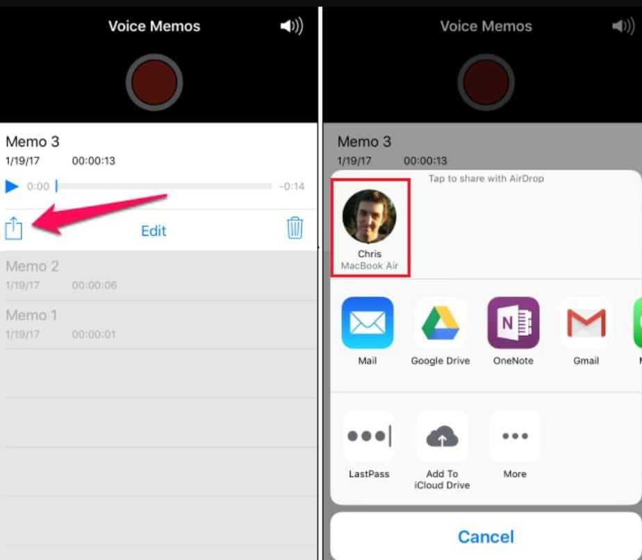 transfer iPhone voice recording with AirDrop