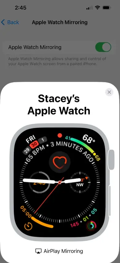 how to mirror Apple Watch to iPhone