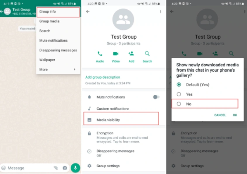 how to stop photos from a WhatsApp group from automatically downloading on your phone